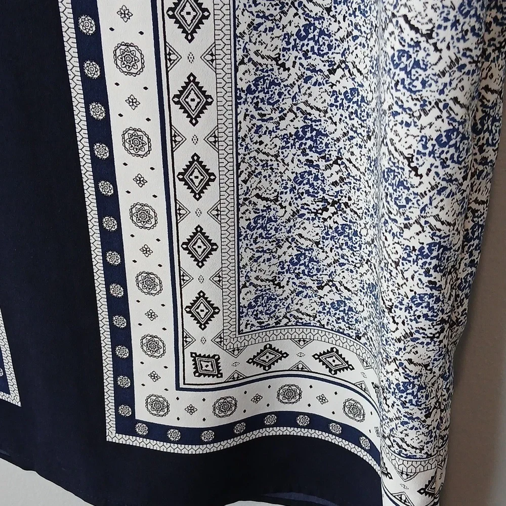 Dalia Navy Blue & White Bandana Abstract Print  Sleeveless Shift Dress Women's … - Picture 5 of 7